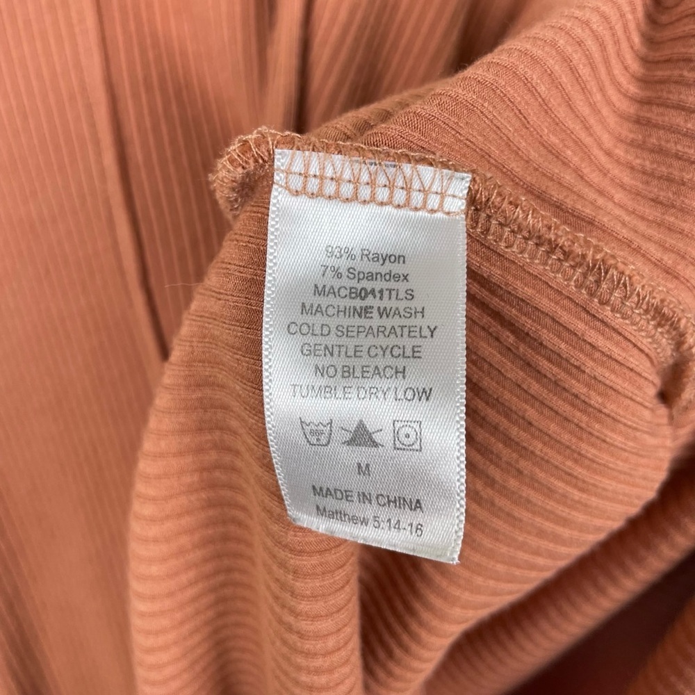 Cbrand Terracotta Orange Long Sleeved Ribbed Relaxed V-Neck Drawstring Top Sz M - Picture 12 of 13
